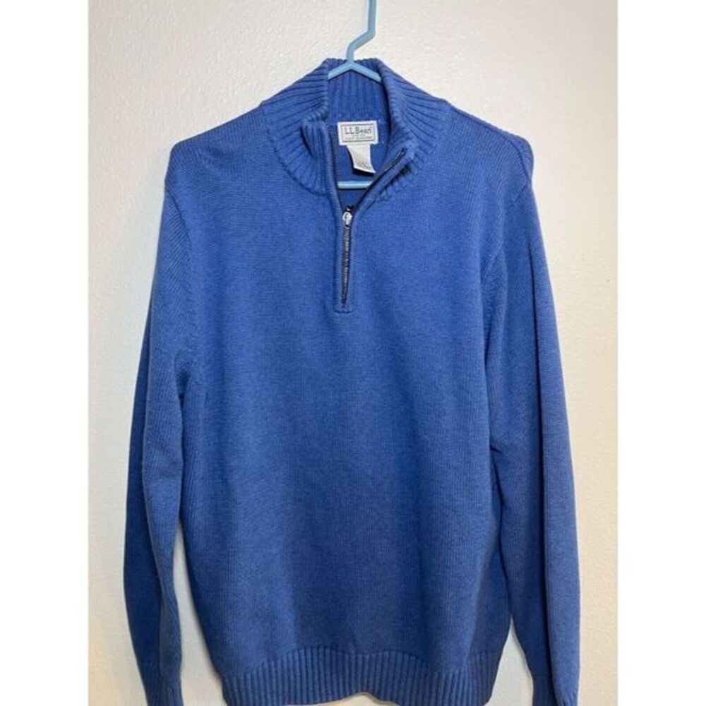 LL Bean Men's M 1/4 Zip Mock Neck Sweater Long Sleeve 100%‎ Cotton Blue